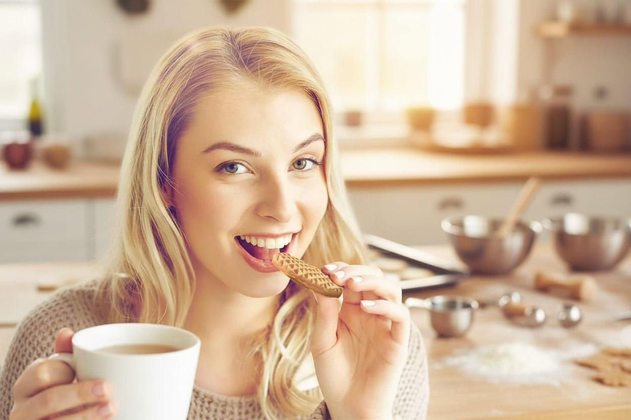 femme qui mord biscuit creer par emporte piece