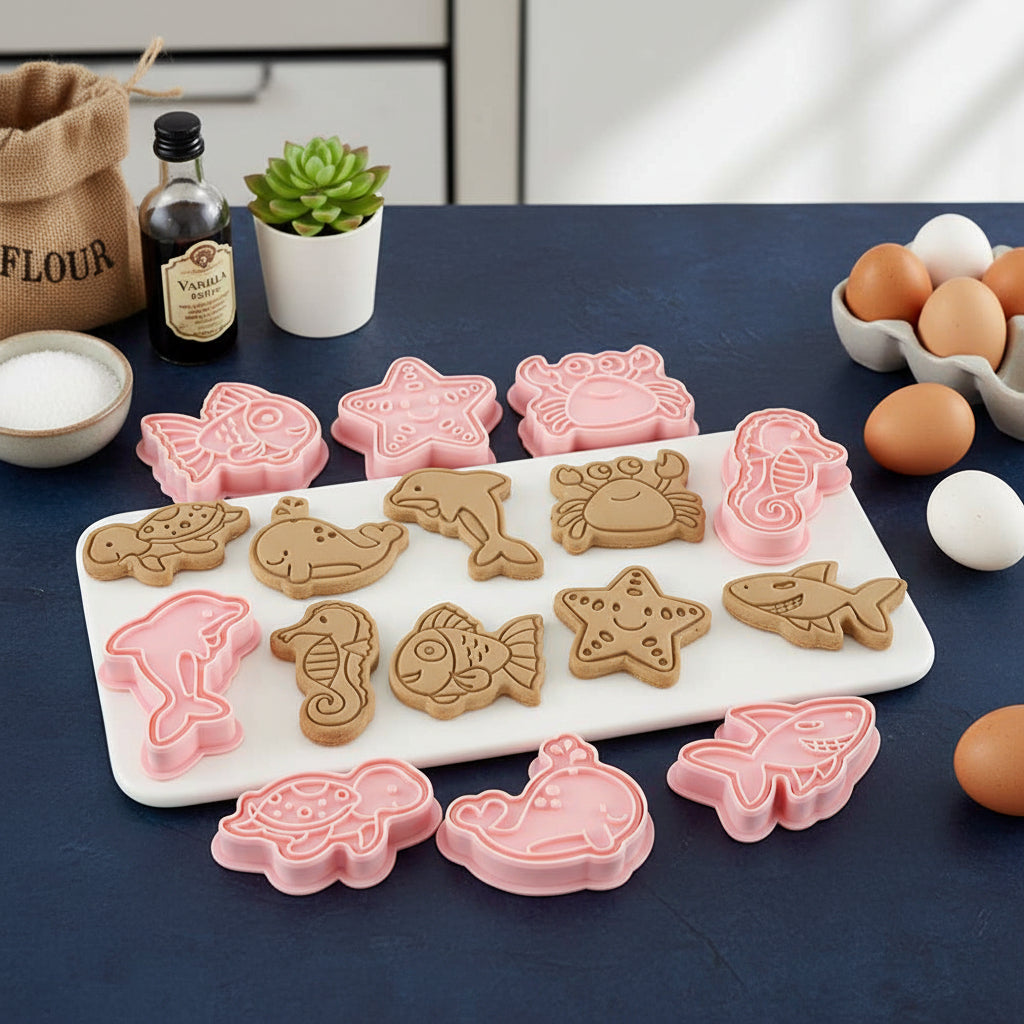 emporte piece plastique de 8 biscuits animaux marins