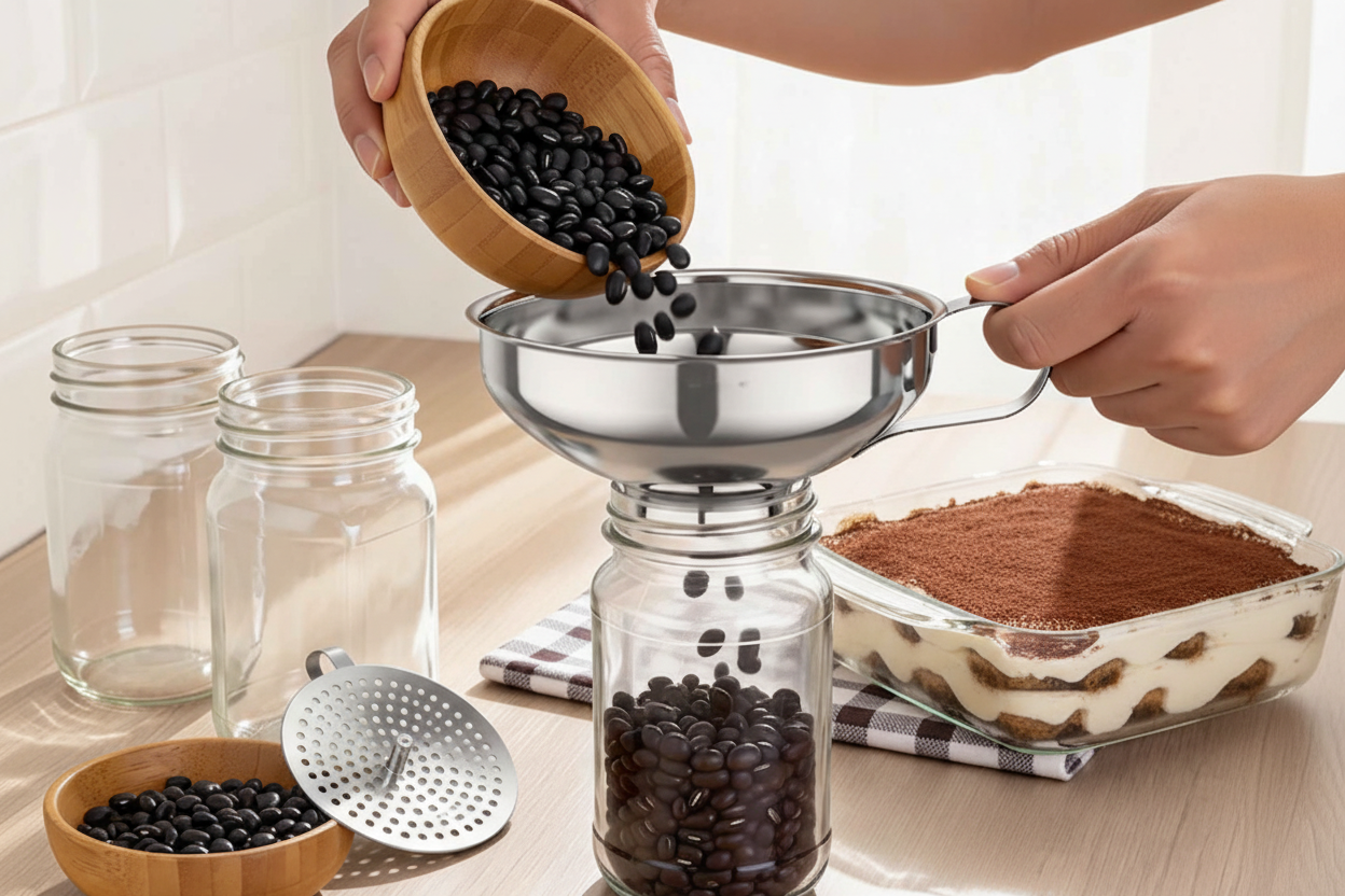 entonnoir avec filtre pour grosse particule grains de cafe