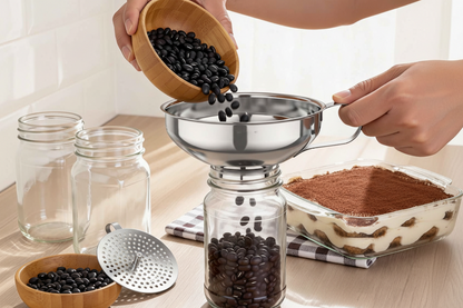 entonnoir avec filtre pour grosse particule grains de cafe