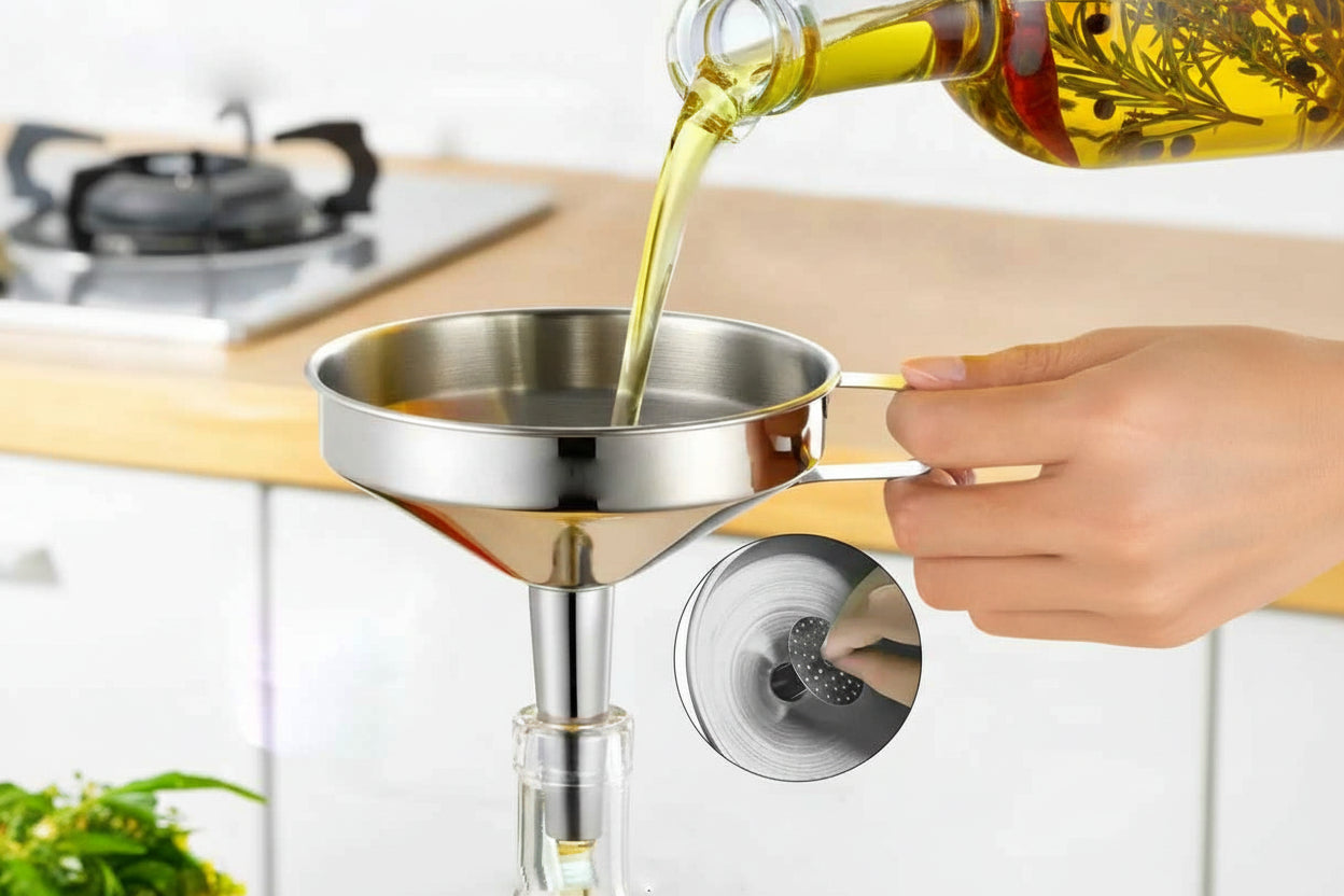 entonnoir avec filtre pour huile aromatisé