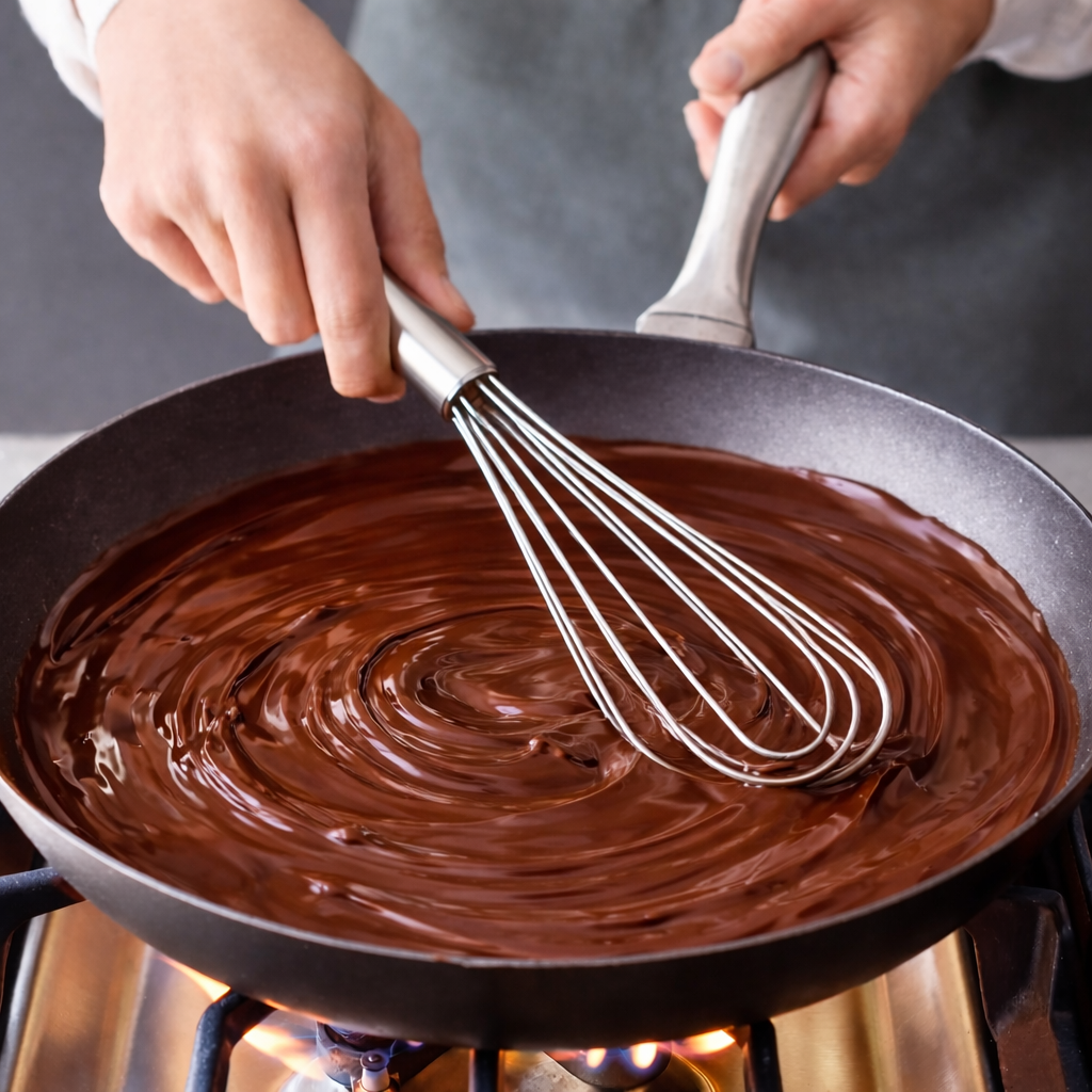 fouet plat acier inox casserole preparation chocolat fondu