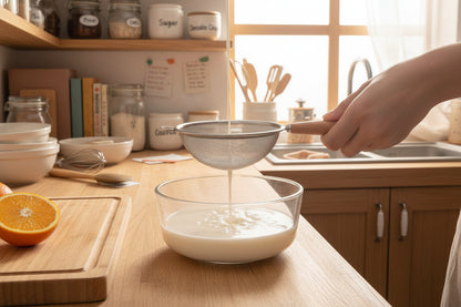 passoire en bois et acier pour tamiser lait et creme maison