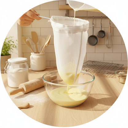 passoire en tissus sur support en métal pour filtrer liquide