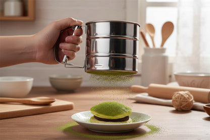 passoire tamis pour filtrer matcha sur patisserie japonaise