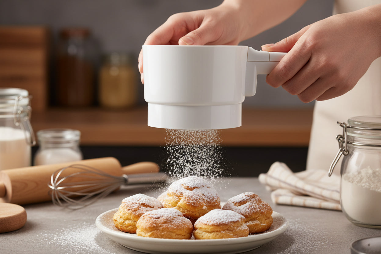 tamis cuisine electrique pour saupoudrer sucre glacer  sur patisserie