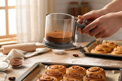 tamis cuisine semi automatique graduer pour saupoudrer canelle sur brioche