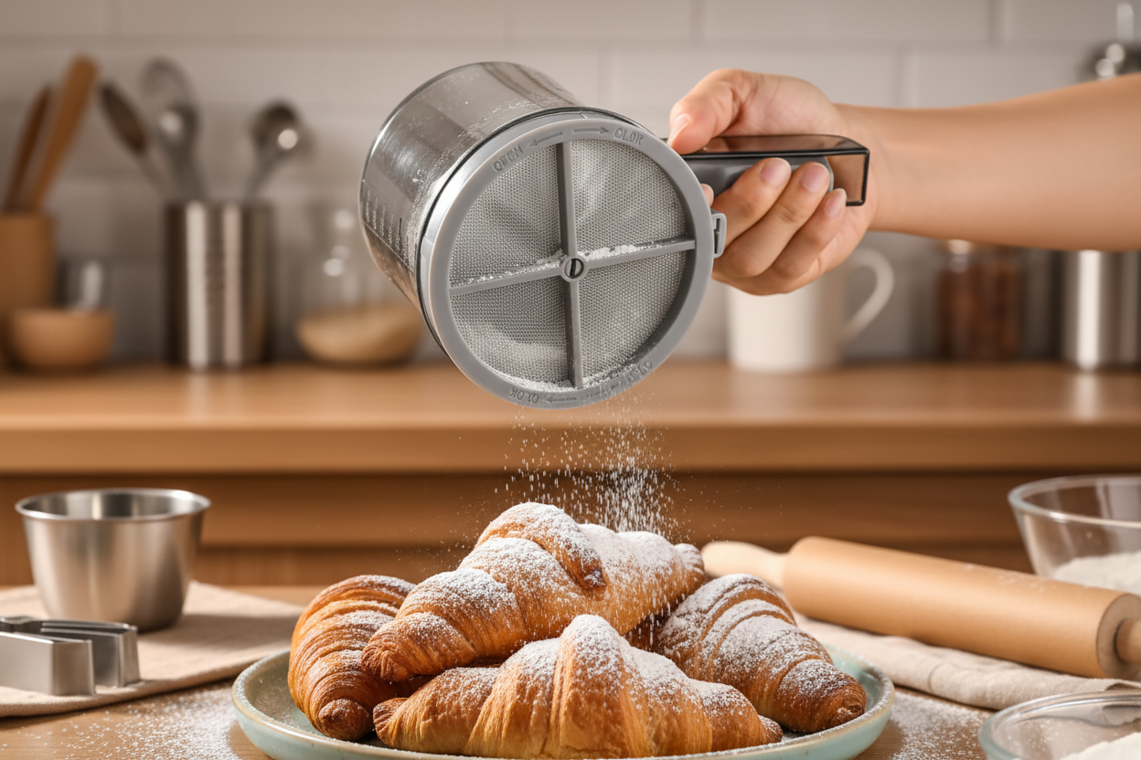 tamis cuisine semi automatique graduer pour saupoudrer sucre glacer sur vienoiseries