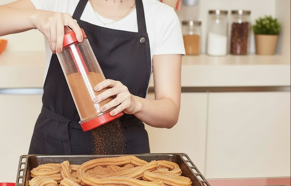 tamis pour cuisine avec poignée rotative pour saupoudrer cannelle