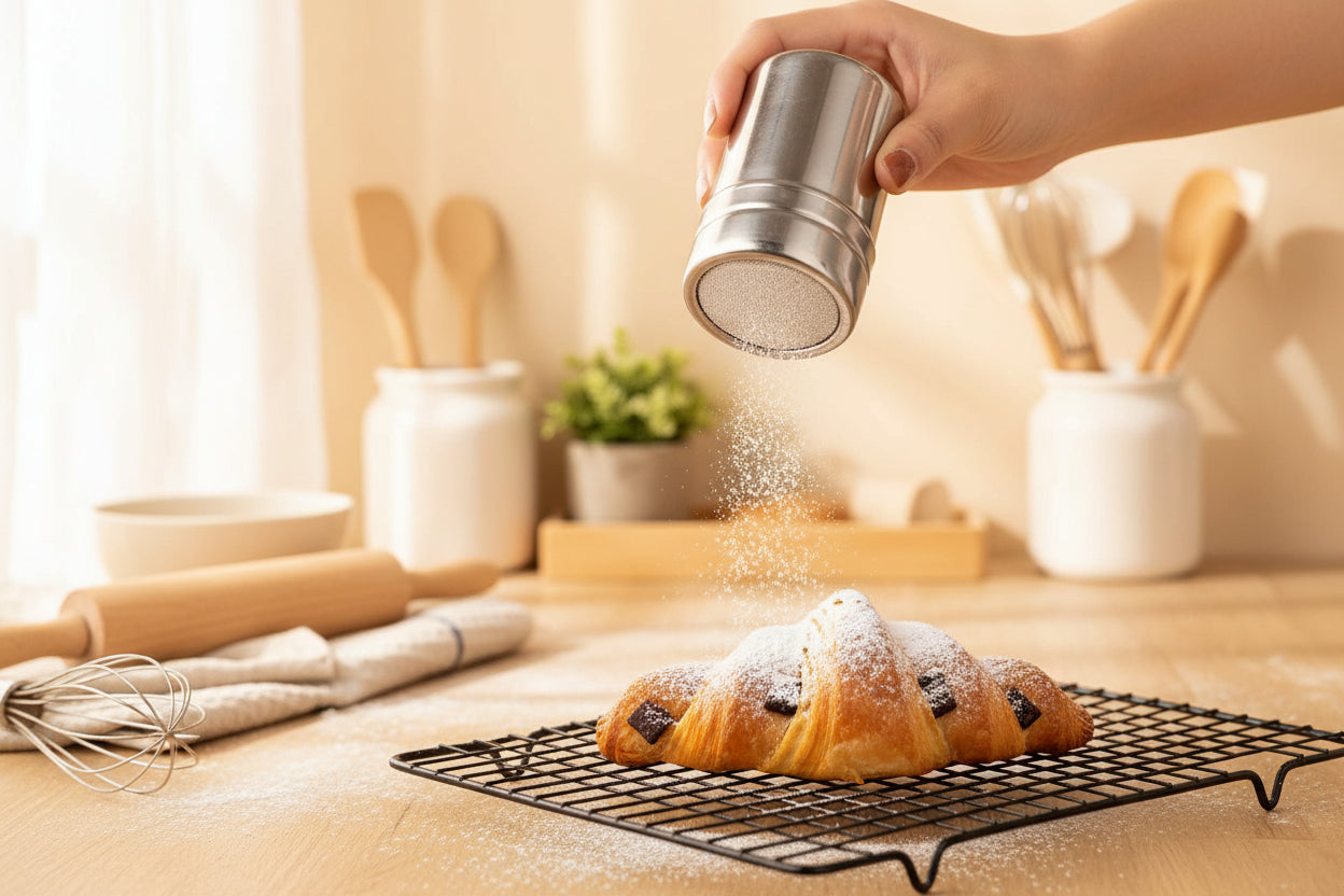 tamis pour cuisine en bouteille pour saupoudrer croissant maison au chocolat